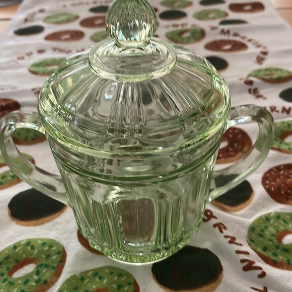 1930 ish Art deco anchor hocking glass green lidded sugar bowl - Picture 8 of 8